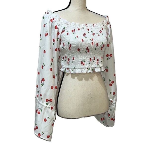 FTF Off the Shoulder Cherry🍒 Print Top - Picture 3 of 10